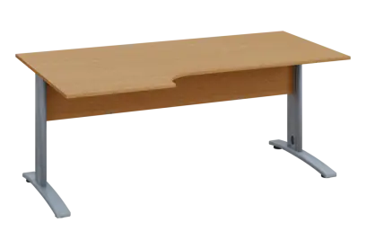 ERK 28 - 186 stůl kancelářský, rohový, levý, kovová podnož stříbrná, deska 25 mm, široký 1800 mm, buk Royal